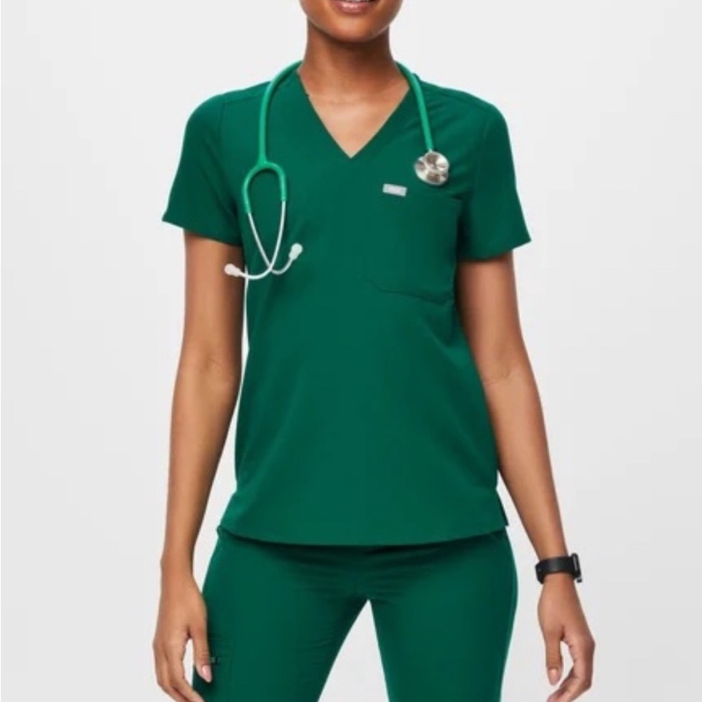 Figs Hunter Green Catarina One Pocket Scrub Top Size Small